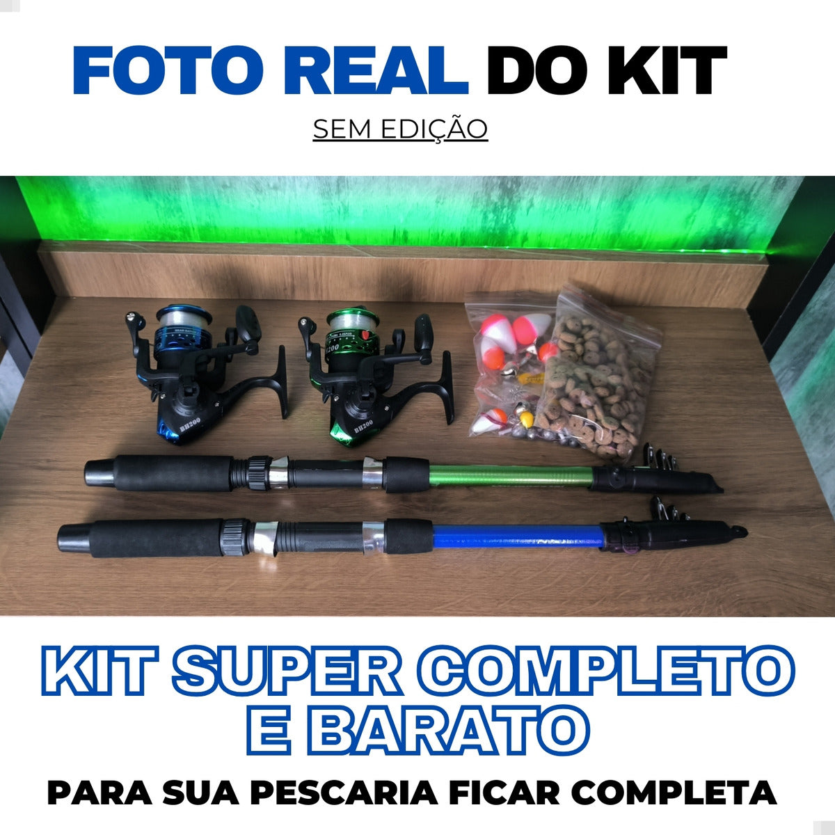 Pescamping Kit Pesca Completo 2 Varas Telescópica Fibra De Vidro E 2 Molinetes Leve Com Linha - Com Acessórios Bóias Chumbadas Anzóis Isca E Mais Tralha Quite De Pescaria