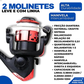 Pescamping Kit Pesca Completo 2 Varas Telescópica Fibra De Vidro E 2 Molinetes Leve Com Linha - Com Acessórios Bóias Chumbadas Anzóis Isca E Mais Tralha Quite De Pescaria
