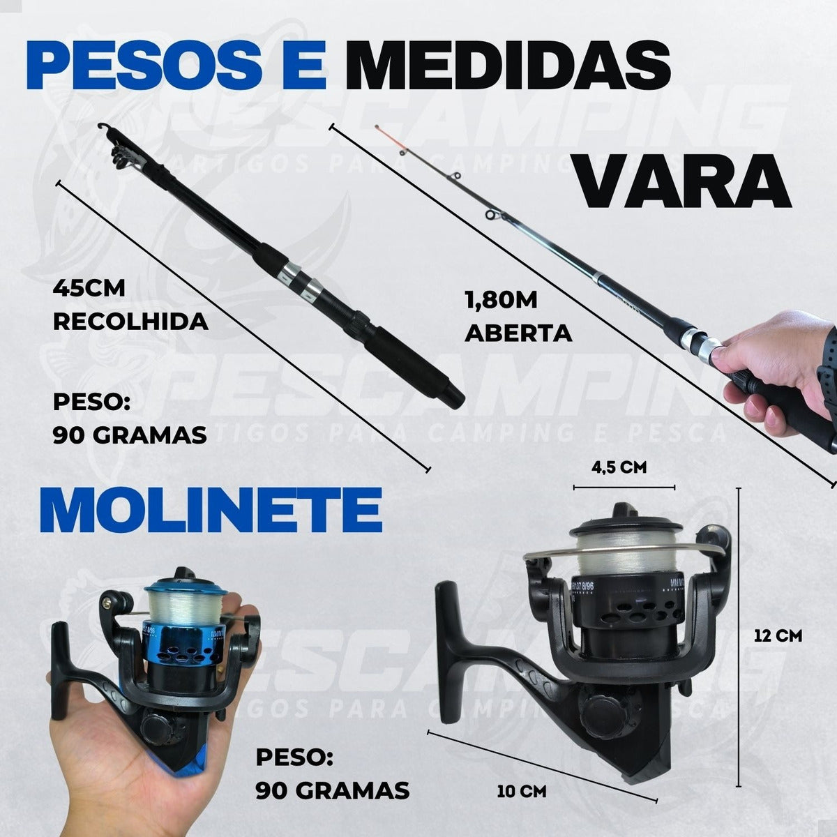 Pescamping Kit Pesca Completo 2 Varas Telescópica Fibra De Vidro E 2 Molinetes Leve Com Linha - Com Acessórios Bóias Chumbadas Anzóis Isca E Mais Tralha Quite De Pescaria