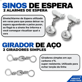 Pescamping Kit Pesca Completo 2 Varas Telescópica Fibra De Vidro E 2 Molinetes Leve Com Linha - Com Acessórios Bóias Chumbadas Anzóis Isca E Mais Tralha Quite De Pescaria