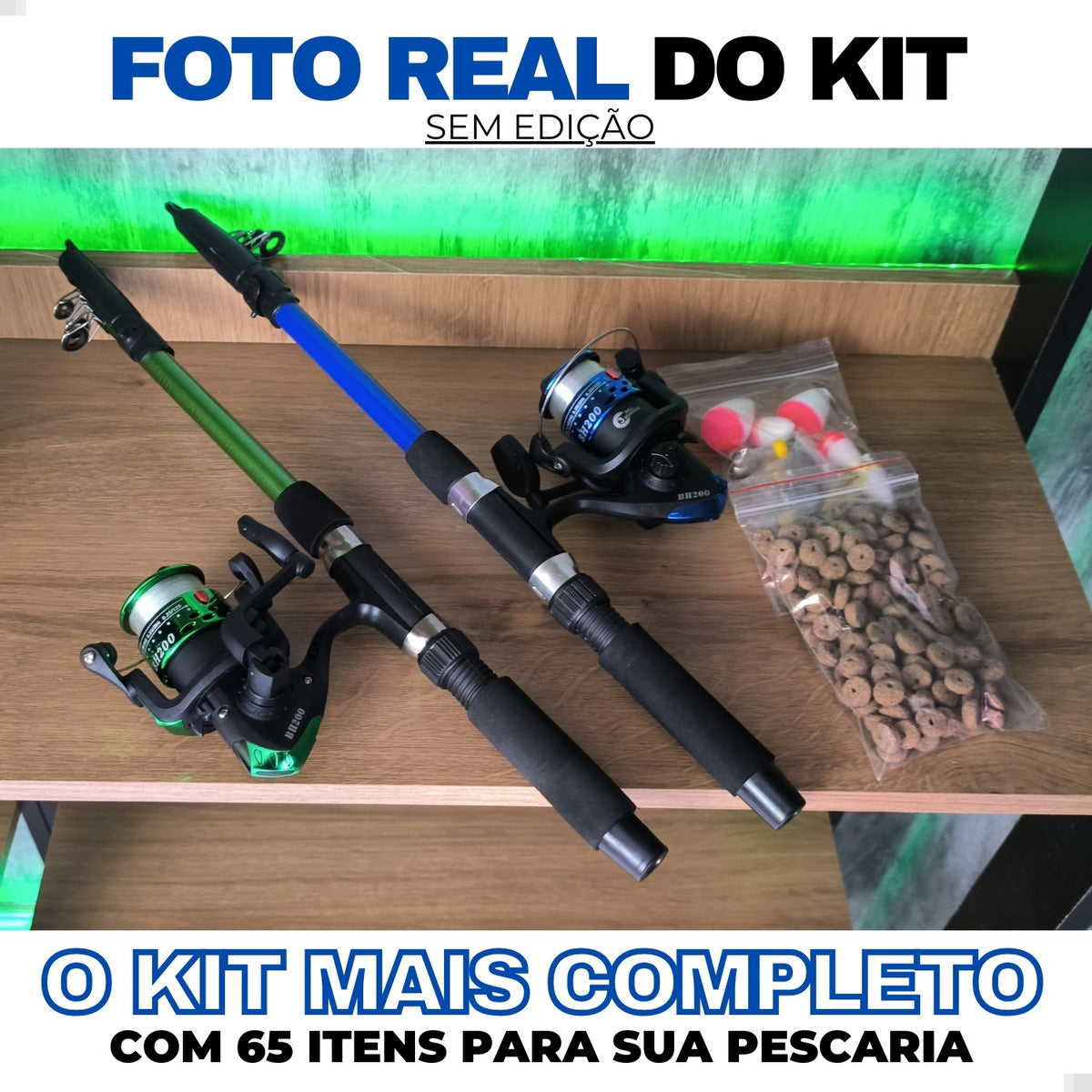 Pescamping Kit Pesca Completo 2 Varas Telescópica Fibra De Vidro E 2 Molinetes Leve Com Linha - Com Acessórios Bóias Chumbadas Anzóis Isca E Mais Tralha Quite De Pescaria