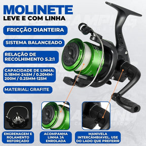 Pescamping Kit Pesca Completo 2 Varas Telescópica Fibra De Vidro E 2 Molinetes Leve Com Linha - Com Acessórios Bóias Chumbadas Anzóis Isca E Mais Tralha Quite De Pescaria