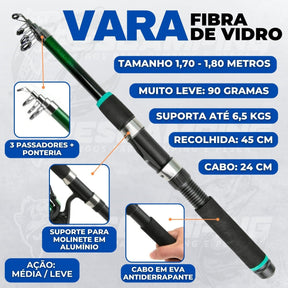 Pescamping Kit Pesca Completo 2 Varas Telescópica Fibra De Vidro E 2 Molinetes Leve Com Linha - Com Acessórios Bóias Chumbadas Anzóis Isca E Mais Tralha Quite De Pescaria